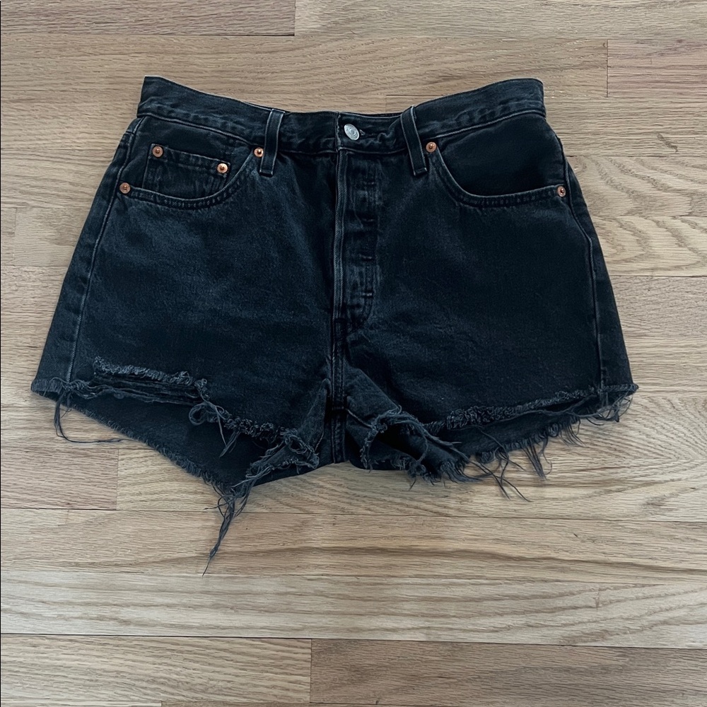 Classic Black Frayed Denim Shorts for Women